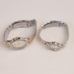 Two Tone Couple Watches Silver Golden Chain with Silver Dial