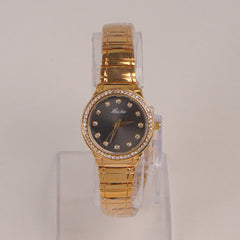 Woman Golden Chain Watch With Black Dial