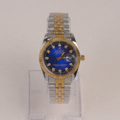 Two Tone Woman Silver Golden Chain Watch Blue Dial