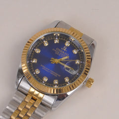 Two Tone Woman Silver Golden Chain Watch Blue Dial