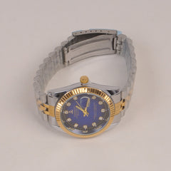 Two Tone Woman Silver Golden Chain Watch Blue Dial