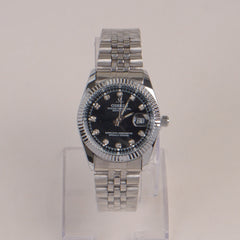 Woman Silver Chain Watch Black Dial