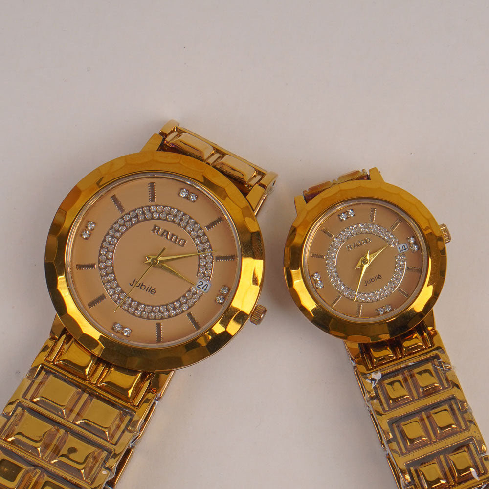 Brown Tone Couple Watches Chain with Beige Dial