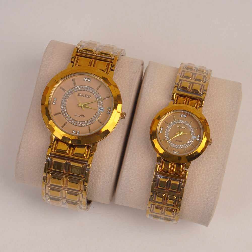 Brown Tone Couple Watches Chain with Beige Dial