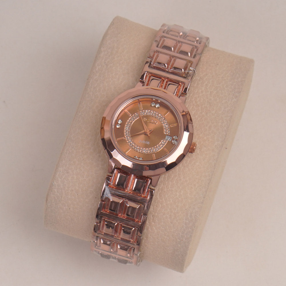 Copper Tone Couple Watches Chain with brown Dial