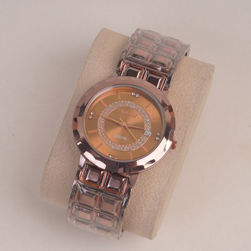 Copper Tone Couple Watches Chain with brown Dial