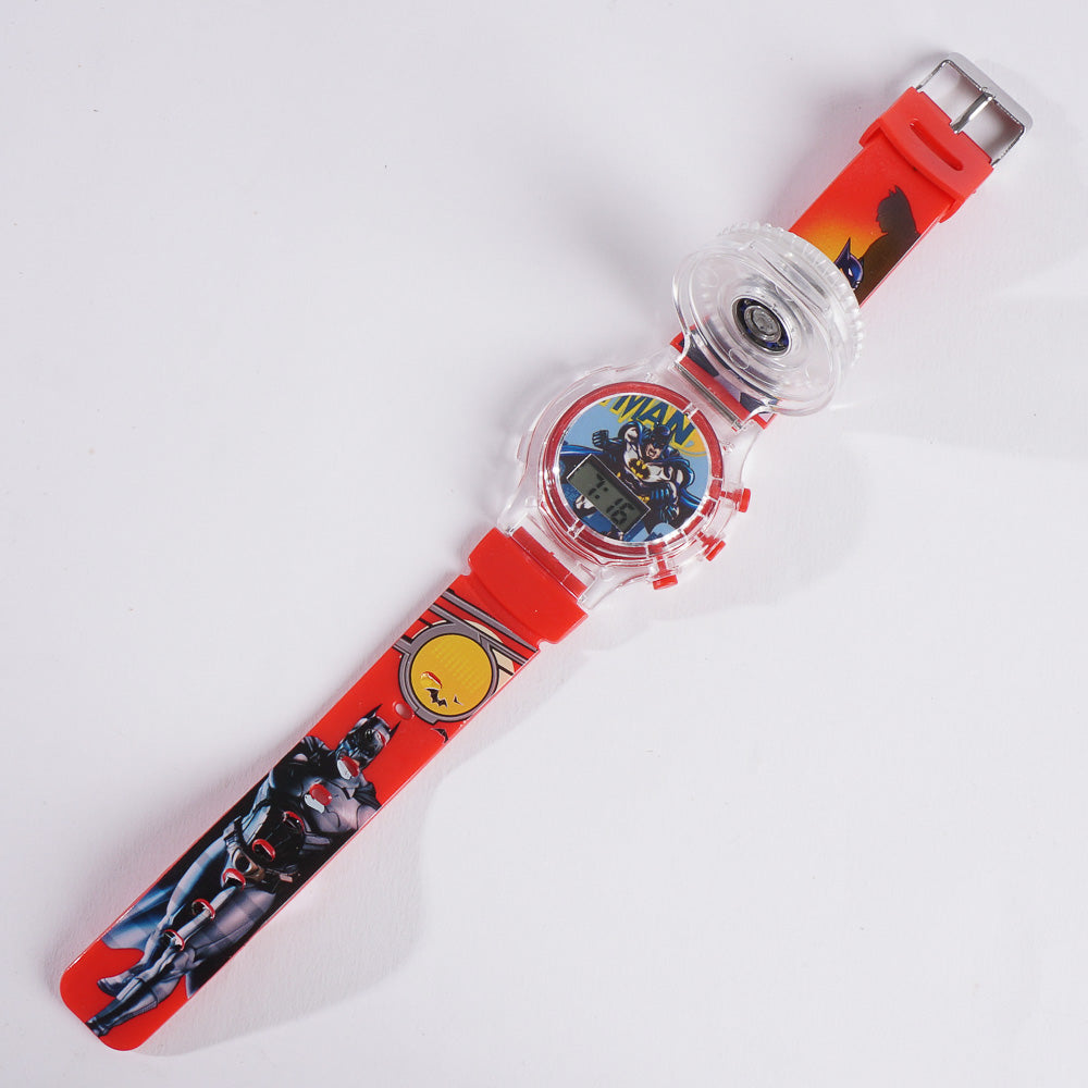 Kids Character Spinner Digital Watch with Light Red