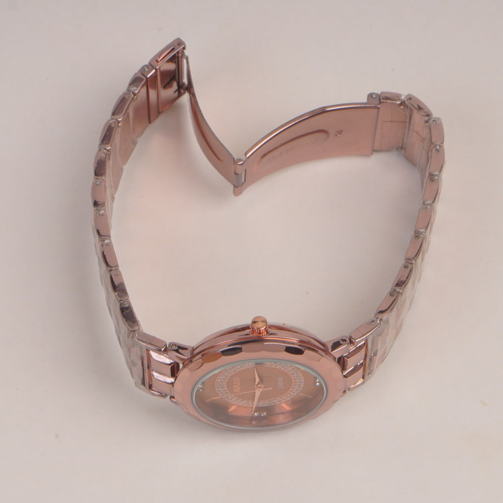 Copper Tone Couple Watches Chain with brown Dial