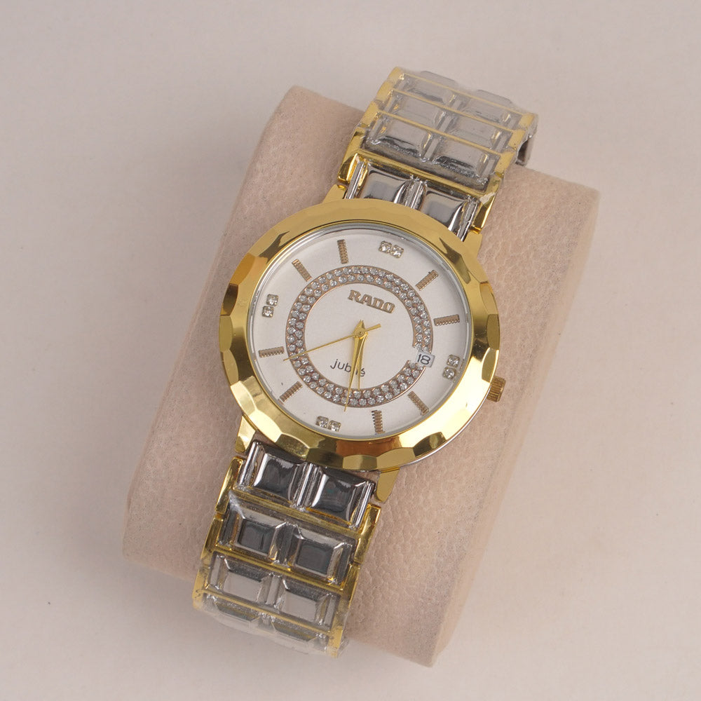 Two Tone Couple Watch Silver Golden Chain with White Dial