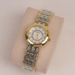 Two Tone Couple Watch Silver Golden Chain with White Dial