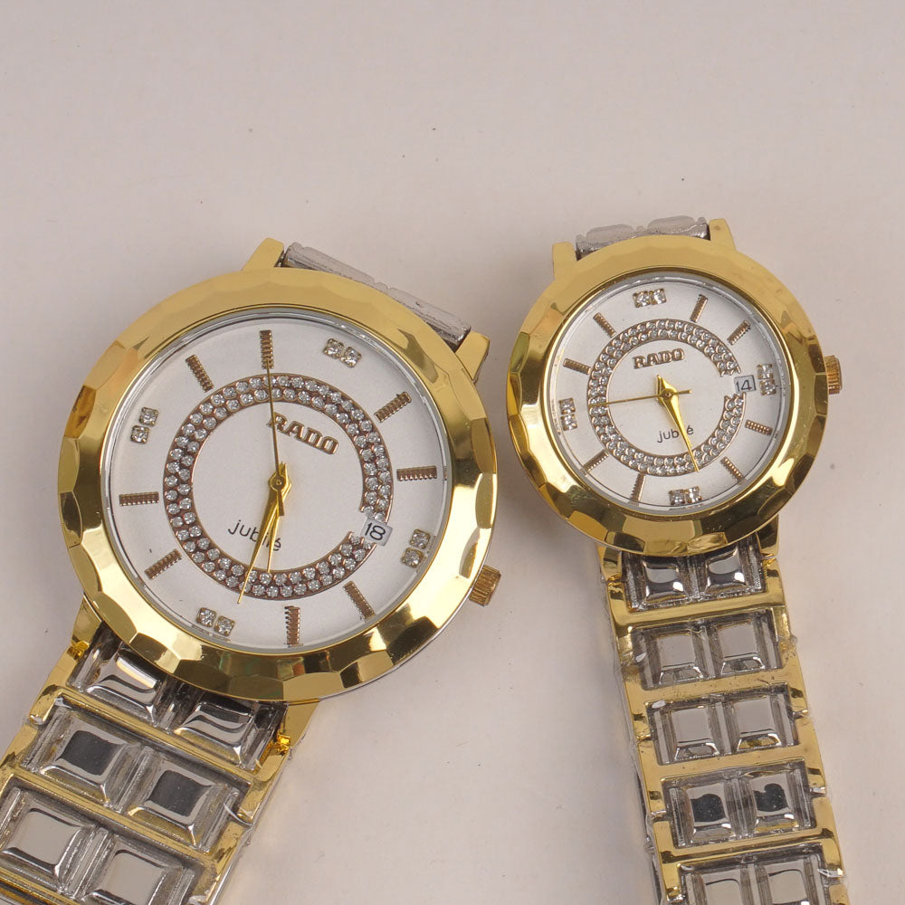 Two Tone Couple Watch Silver Golden Chain with White Dial