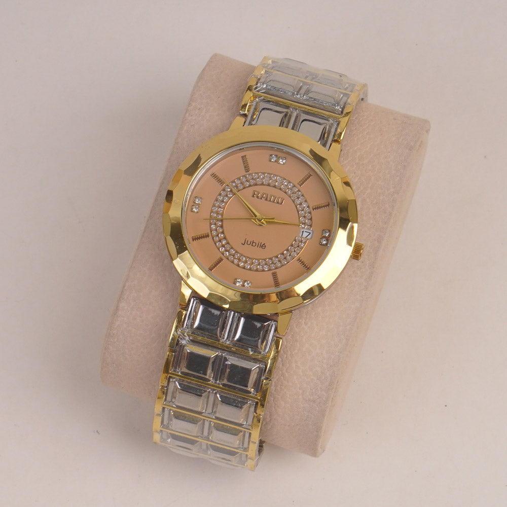 Two Tone Couple Watch Silver Golden Chain with Golden Dial