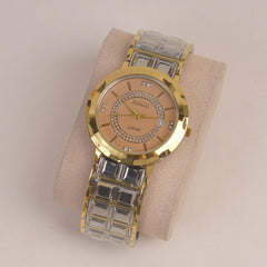 Two Tone Couple Watch Silver Golden Chain with Golden Dial