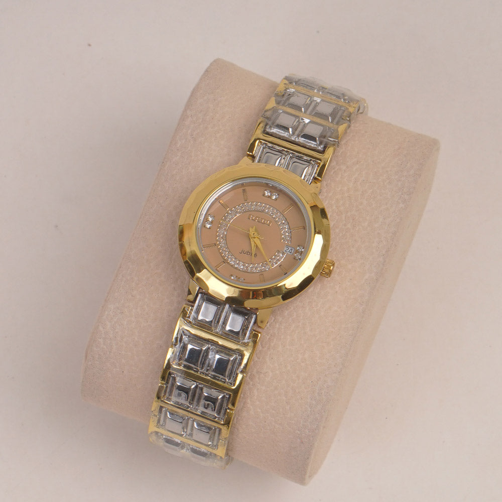 Two Tone Couple Watch Silver Golden Chain with Golden Dial