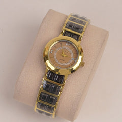 Two Tone Couple Watch Black Golden Chain with Golden Dial