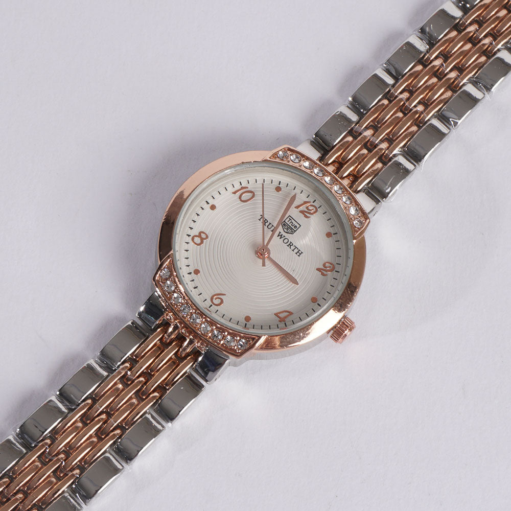 Two Tone Women's Chain Watch Rosegold White