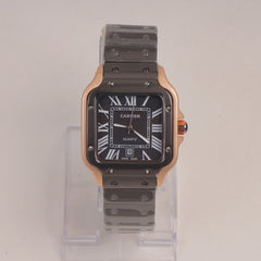 Womans Square Shape Chain Wrist Watch Grey Blk Rsgld