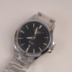 Man Silver Chain Watch With Black Dial