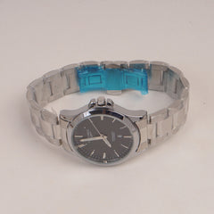 Man Silver Chain Watch With Black Dial