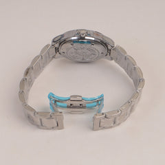 Man Silver Chain Watch With Black Dial