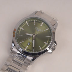 Man Silver Chain Watch With Green Dial