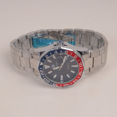 Mans Silver Chain Watch With Blue Red Dial