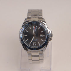 Mans Silver Chain Watch With Blue Black Dial