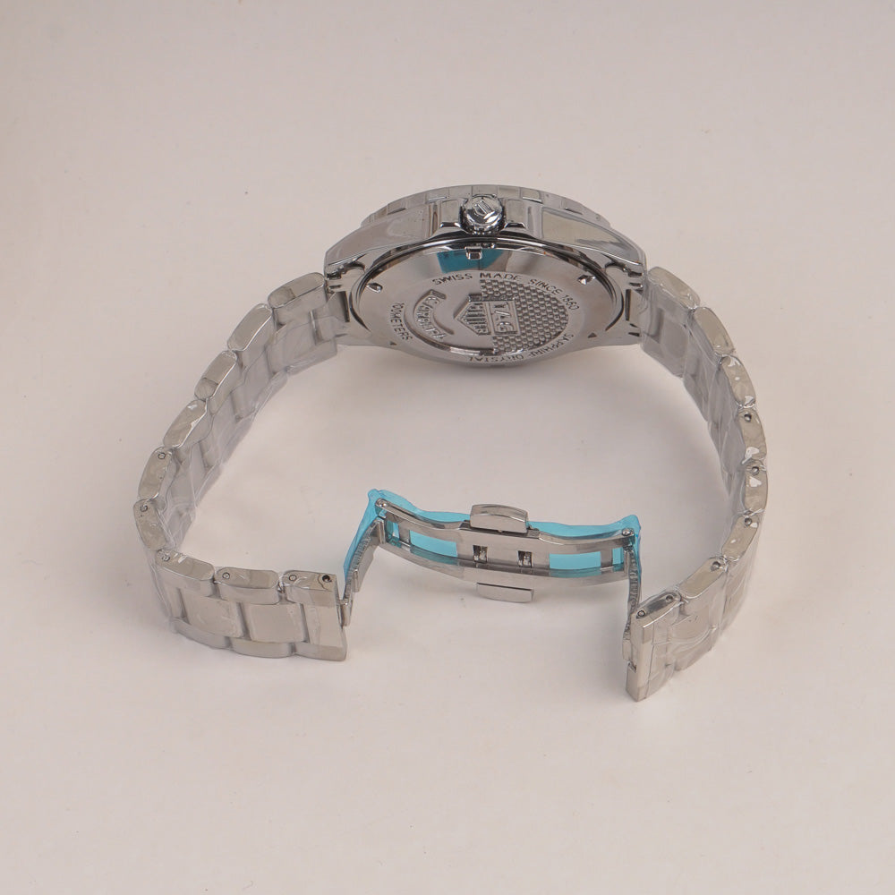 Mans Silver Chain Watch With Blue Black Dial