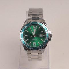 Mans Silver Chain Watch With Green Dial