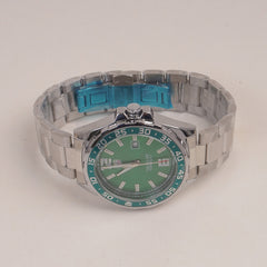Mans Silver Chain Watch With Green Dial