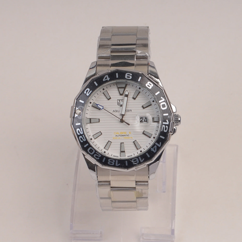 Mans Silver Chain Watch With White Dial