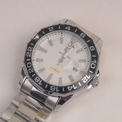 Mans Silver Chain Watch With White Dial
