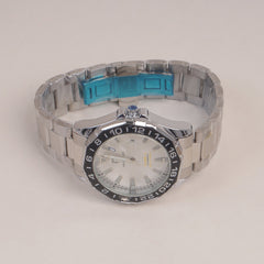 Mans Silver Chain Watch With White Dial