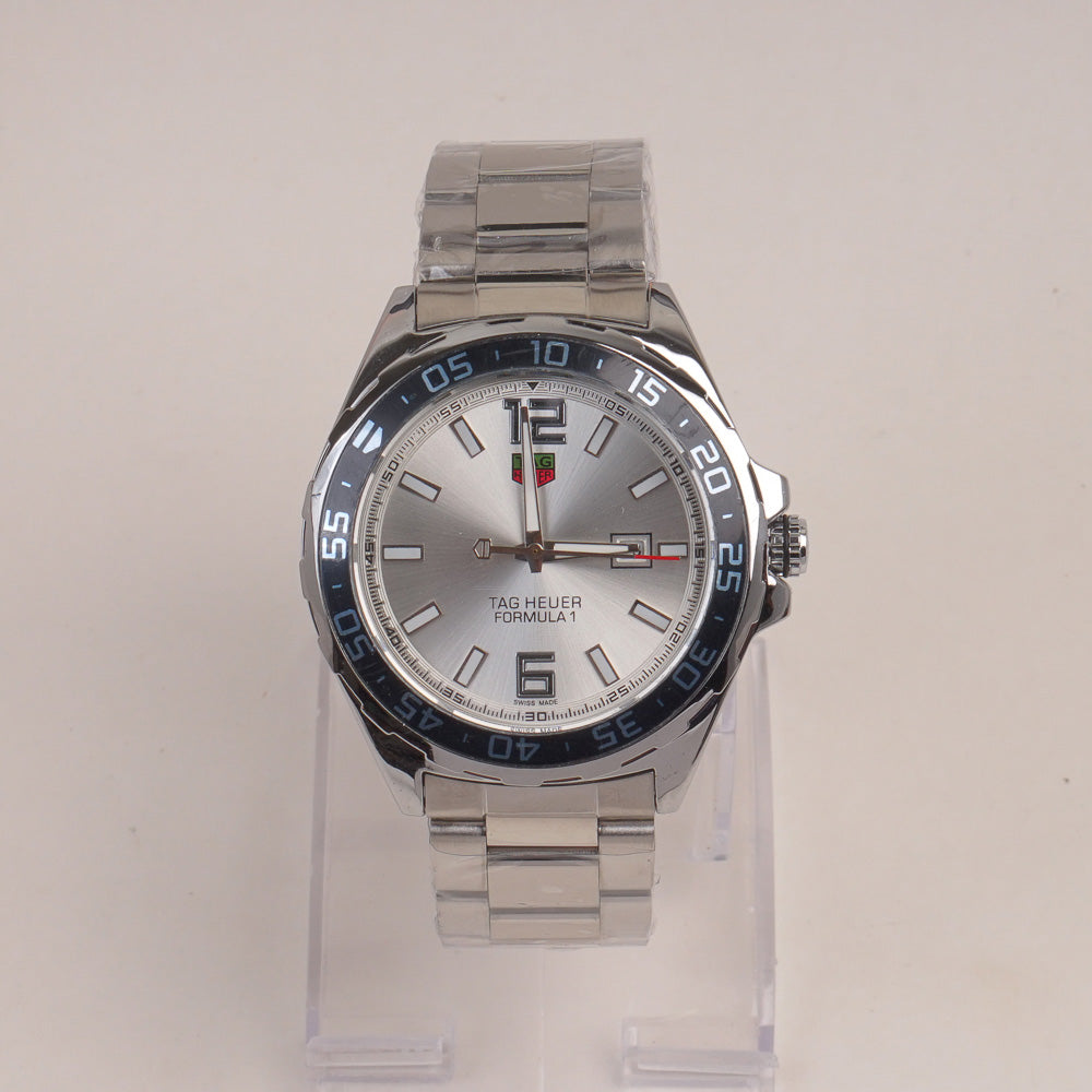 Mans Silver Chain Watch With Silver Dial