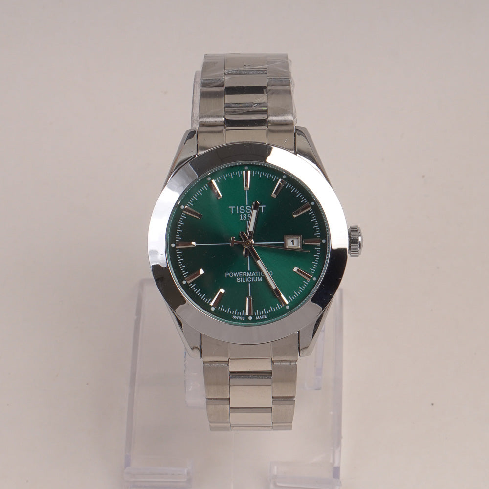 Mans Silver Chain Watch With Green Dial