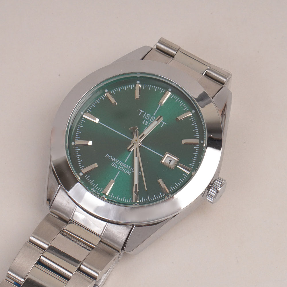 Mans Silver Chain Watch With Green Dial