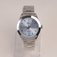 Mans Silver Chain Watch With Cyan Dial