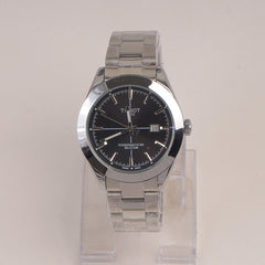 Mans Silver Chain Watch With Black Dial