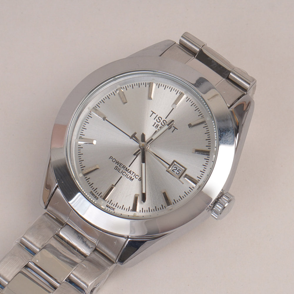 Mans Silver Chain Watch With Silver Dial