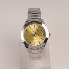 Mans Silver Chain Watch With Yellow Dial