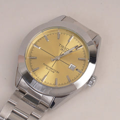 Mans Silver Chain Watch With Yellow Dial