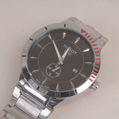 Mans Silver Chain Watch With Black Dial