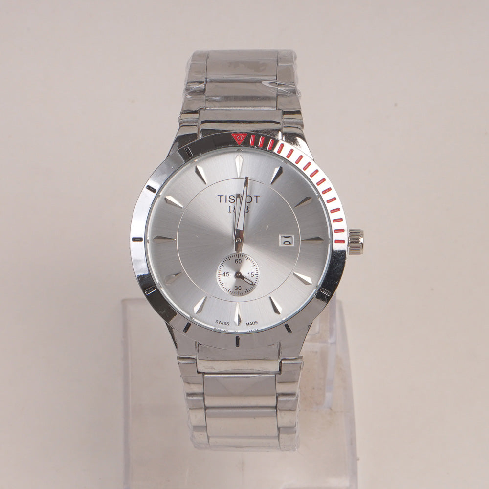 Mans Silver Chain Watch With Silver Dial
