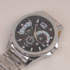 Mans Silver Chain Watch With Black Dial