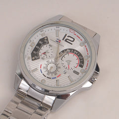 Mans Silver Chain Watch With White Dial