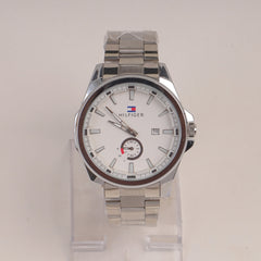 Mans Silver Chain Watch With White Dial