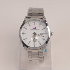 Mans Silver Chain Watch With White Dial