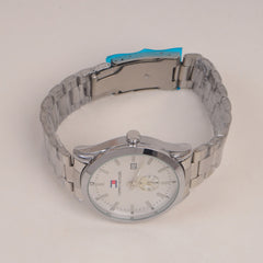 Mans Silver Chain Watch With White Dial