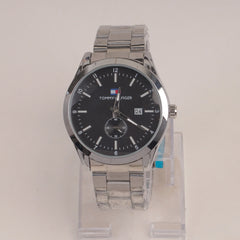 Mans Silver Chain Watch With Black Dial