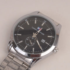 Mans Silver Chain Watch With Black Dial